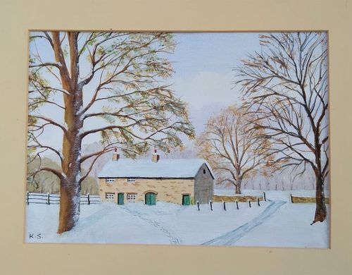 Keith. Country snow  landscape, watercolour,